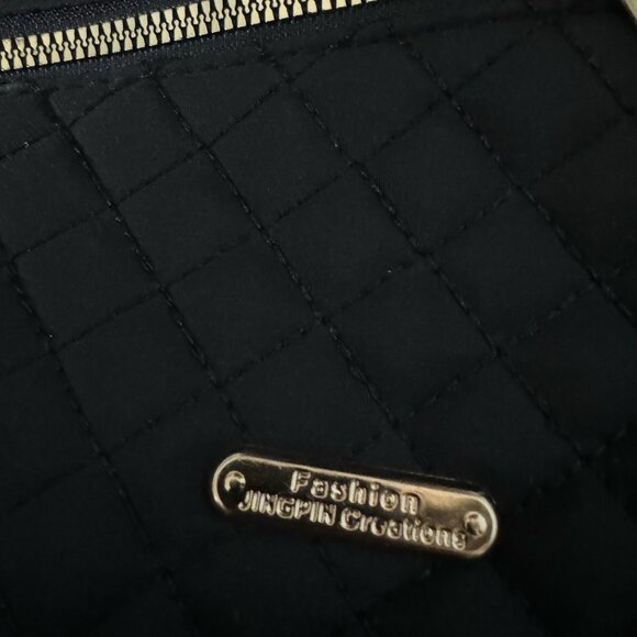 Black Nylon Quilted Sling Style Bag with Gold accents - Picture 2 of 5